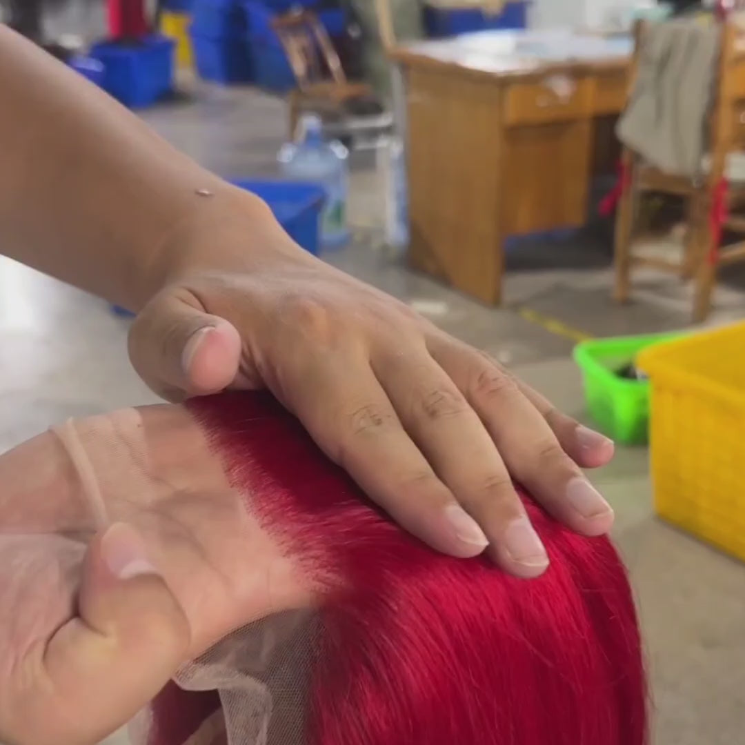 Bright Red Colored Wigs 100% Human Hair