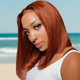 Glueless Reddish Brown Color Bob Straight Human Hair Wig
