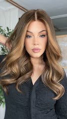SULMY Brown Blonde Highlights Wigs 100% Real Human Hair for Caucasian 180% Density