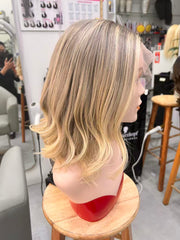 SULMY Medium Brown Blonde Highlights Wigs for White Women 100 Human Hair
