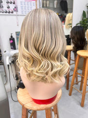 SULMY Medium Brown Blonde Highlights Wigs for White Women 100 Human Hair