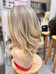 SULMY Medium Brown Blonde Highlights Wigs for White Women 100 Human Hair