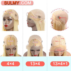 Light Golden Blonde Streaks Wig 100% Real Human Hair for Caucasian
