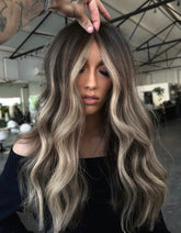 Streaky Dark Ash Blonde Wigs 100% Real Human Hair for Caucasian Women