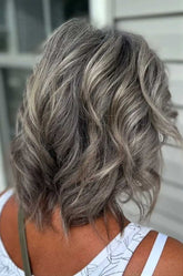 Salt-and-Pepper Balayage Wigs with Blonde Hair 100% Real Human Hair for Caucasian Women