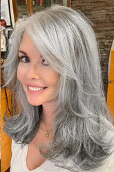 Color Melt Wigs with Salt and Pepper Shades 100% Real Human Hair for Caucasian Women