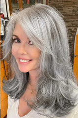 Color Melt Wigs with Salt and Pepper Shades 100% Real Human Hair for Caucasian Women