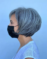 Gray and Black Pixie-Bob Wigs 100% Real Human Hair for Caucasian Women