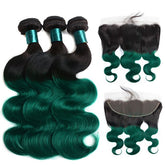 Dark Green Bundles With Frontal Green Body Wave Human Hair Dark Roots | SULMY.