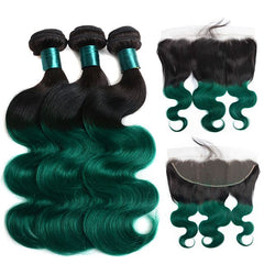 Dark Green Bundles With Frontal Green Body Wave Human Hair Dark Roots | SULMY.