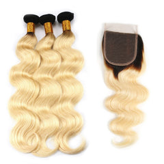 Black Roots Blonde Bundles With Closure Body Wave 613 Human Hair | SULMY.