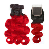 Bright Red Bundles With Closure Red Body Wave Human Hair Dark Roots | SULMY.