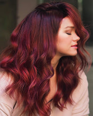 Candy Apple Red Balayage Wigs Mid-Length 100% Real Human Hair for Caucasian Women