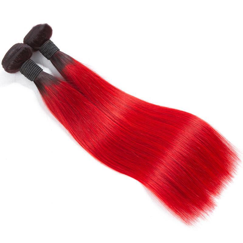 Red Bundles With Closure Straight Bright Red Human Hair Dark Roots | SULMY.