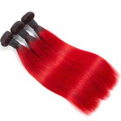 Red Bundles With Closure Straight Bright Red Human Hair Dark Roots | SULMY.