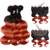 Burnt Orange Bundles With Frontal Wavy 1b 350 Human Hair Dark Roots | SULMY.