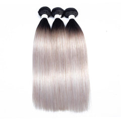 Grey Bundles With Closure Straight Dark Roots Human Hair | SULMY.