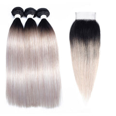 Grey Bundles With Closure Straight Dark Roots Human Hair | SULMY.