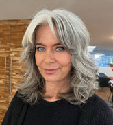 Shoulder-Length Shag Wigs with Curtain Bangs 100% Real Human Hair for Caucasian Women