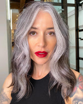 Textured Waves Salt and Pepper Wigs 100% Real Human Hair for Caucasian Women