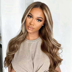 SULMY Ash Brown Highlight Wigs 100% Human Hair