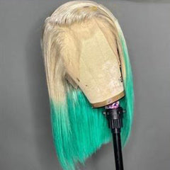 Blonde to Green Short Human Hair Wig Blunt Cut Bob Wigs | SULMY.