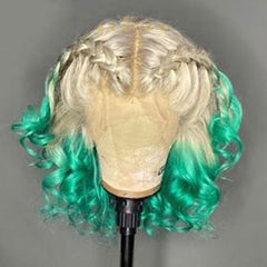 Blonde to Green Short Human Hair Wig Blunt Cut Bob Wigs | SULMY.