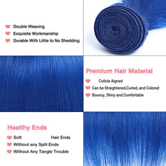 Blue Bundles With Closure Straight Dark Blue Weave With Closure