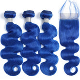 Blue Bundles With Closure Wavy Dark Blue Weave With Closure