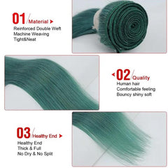 Emerald Green Human Hair Weaving Bundles with Closure Brazilian Hair Extensions