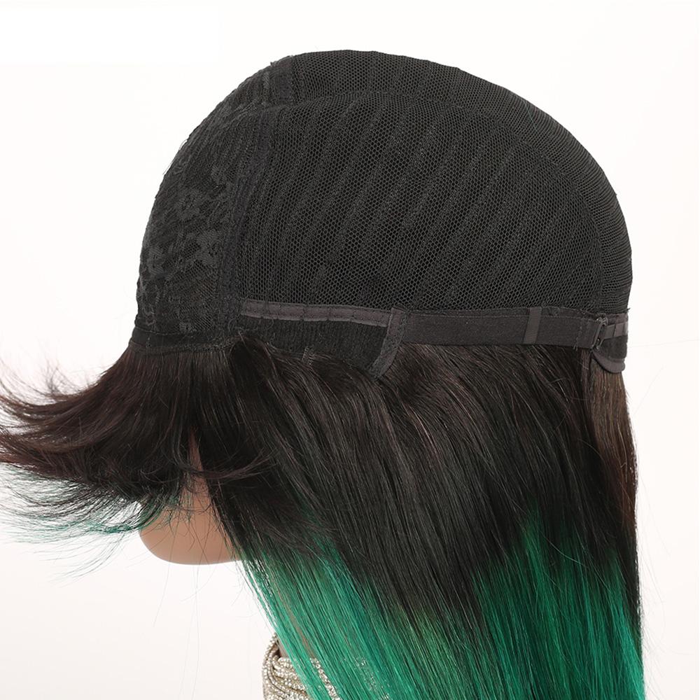 Green Wig with Bangs 1b/green Ombre Human Hair Wigs with Dark Roots
