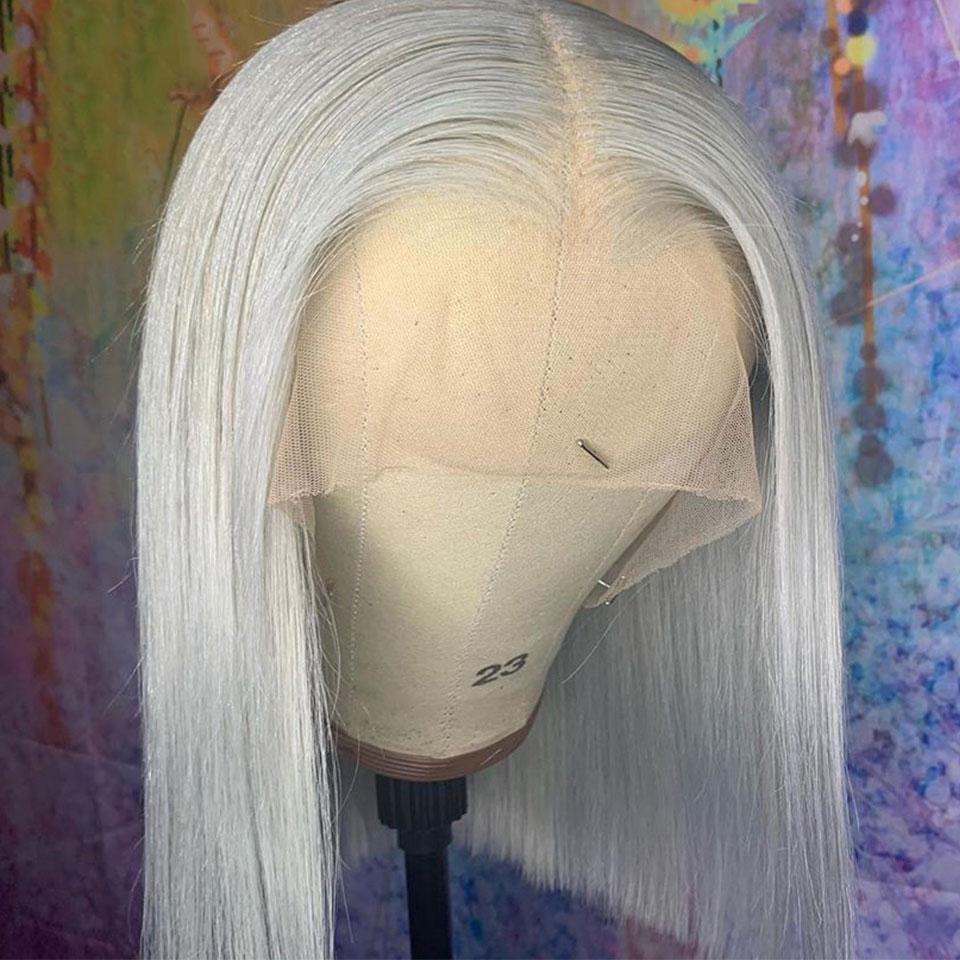 Grey Blunt Cut Bob Wig Short Human Hair Wigs Transparent Lace Wig | SULMY.