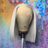Grey Blunt Cut Bob Wig Short Human Hair Wigs Transparent Lace Wig | SULMY.