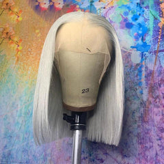 Grey Blunt Cut Bob Wig Short Human Hair Wigs Transparent Lace Wig | SULMY.
