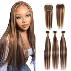 Honey Blonde Highlight Bundles With Closure Straight | SULMY.