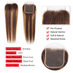 Lace Closure With Honey Blonde Highlights Straight | SULMY.