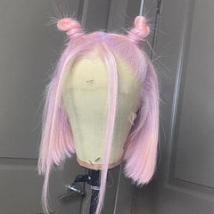 Light Pink Blunt Cut Bob Human Hair Wig Short Transparent Lace Front Wig | SULMY.
