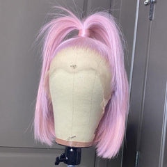 Light Pink Blunt Cut Bob Human Hair Wig Short Transparent Lace Front Wig | SULMY.