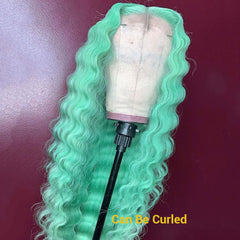Mint Green Lace Front Wig Human Hair Pastel Green Wigs