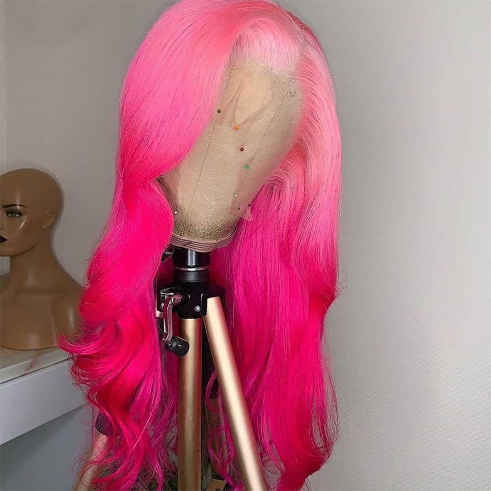 Ombre Pink Ombre Pink Wavy Lace Front Wig 100% Real Human Hair