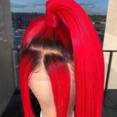 Ombre Red Lace Front Wigs with Black Roots 100% Real Human Hair