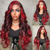 Ombre Red Wig 100% Human Hair Burgundy Lace Front Wig