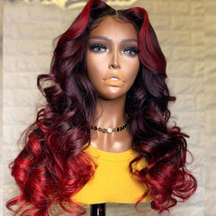Ombre Red Wig 100% Human Hair Burgundy Lace Front Wig
