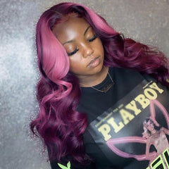 Pink Purple Human Hair Wig Pink Streak at Front | SULMY.