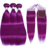 Purple Bundles With Closure Straight Dark Purple Weave With Closure