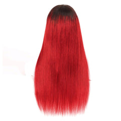 Red Wig with Bangs #1b/red Ombre Human Hair Wigs with Dark Roots