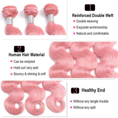 Remy Pink Human Hair Bundles Wavy Light Pink Hair Weave