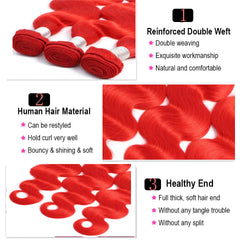 Remy Red Human Hair Bundles Wavy Bright Red Hair Weave