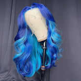 SULMY Blue Wigs With Highlights 100% Human Hair