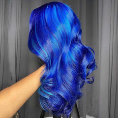 SULMY Blue Wigs With Highlights 100% Human Hair